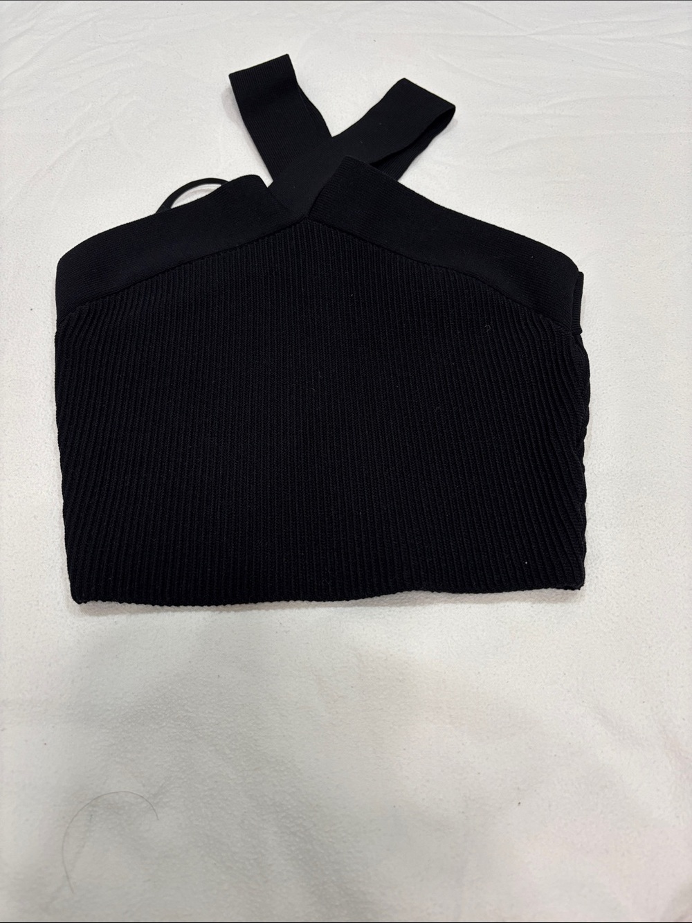 Babaton Black Ribbed Cross-Strap Crop Top